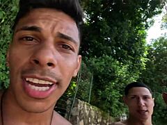 Hot guys giving blow jobs outdoors in this amateur video