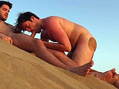 Gay naturist beach experience with oral pleasure and risk of being caught
