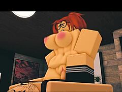 Nerdy red-haired girl gets naughty in the Roblox game and even gets some action in her bedroom