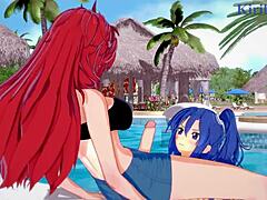 Chris Yukine and Cagliostro in wild futanari lesbian play with intense action