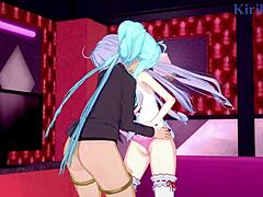 Chris Yukine and Cagliostro in wild futanari lesbian play with intense action