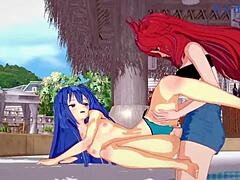 Chris Yukine and Cagliostro in wild futanari lesbian play with intense action