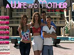 A wife and stepmother playing intense family games at home