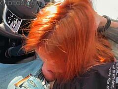 Redhead Swallows Driver’s Load After Deepthroat Action