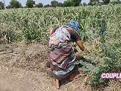 Komal caught peeing in field, taken home for wild action.