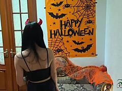 Stepson fills stepmom's pussy with sperm before Halloween