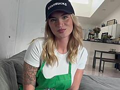Barista Girl Cheats Wildly at Work! Spreading for a Better Fuck Than Her Boyfriend!  