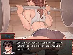 harem in another world hentai game exposes her pussy during gym workout.