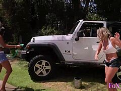 Jenna Foxx and Shy Love Finger Slits in Hot Jeep Action!
