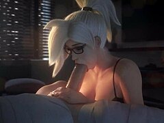 Mercy from Overwatch rides a cock in intense assfucking scene