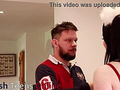 Collared British Young Woman in Kitchen Costume Scene