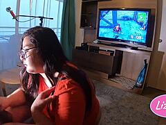 Intensely sucking her while she dominates in Fortnite!
