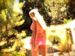 Lesbian Friends Arrive and Kiss Outdoors Passionately