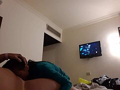 lesbian girlfriend gets mouth fucked in hotel room