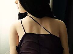 Asian wife strips naked for intense show with Uloversdoll in wild action