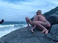 i did a photo shoot on the rocks with brazilian amateurs showing small tits.
