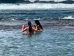 Two Hot Brazilian Babes Enjoy Coral Beach Day