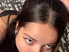 cute girlfriend deepthroating big cock. sloppy blowjob with licking