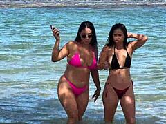 Two Hot Brazilian Babes Enjoy Coral Beach Day