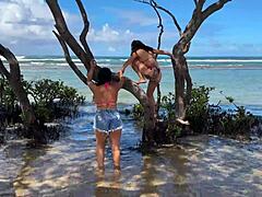 Two Hot Brazilian Babes Enjoy Coral Beach Day