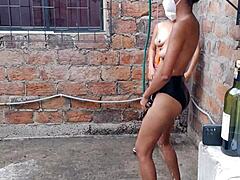 the whores intensely enjoy their day off bathing and massaging their tits and vagina in the country house