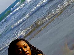 Black Milf in Lingerie Gets Deepthroat and Fucked Hard on Beach