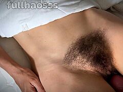 Massive dick rubs panties and explodes on hairy wet pussy