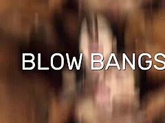 Big-tittied blonde takes a hard creampie in wild gangbang action.