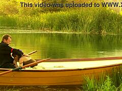 damn, this cute girl with small tits rode a tough guy on a boat! what a wild ride!