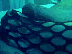 Sexy woman gives detailed footjob using nylons and leggings on cock