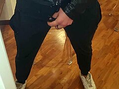 Horny and Sexy Guy Strips Naked in Leather Jacket for Solo Spanking and Loud Cumshot with Hot Male Ass