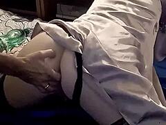 French Amateur in Satin Panties and Corset Rubs and Deepthroats Toys