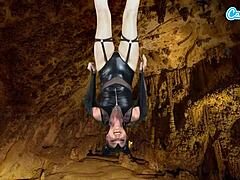 A hot amateur teen in a bat costume on Camsoda masturbates upside down to an epic orgasm.