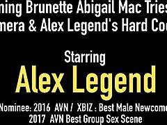 Stunning brunette Abigail Mac deepthroats with heels and stockings on.