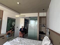 Skinny brunette with long hair groped by eager step bro
