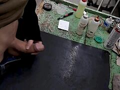 hey i'm masturbating my big cock on the workbench at work right now