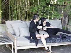 Beautiful Tattooed Lesbo Girl Sucking and Licking Shaved Pussy Intensely