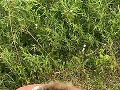 Amateurs fuck rough outdoors, almost caught.