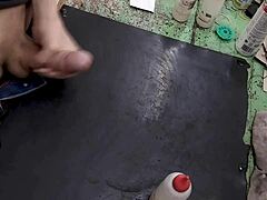 hey i'm masturbating my big cock on the workbench at work right now