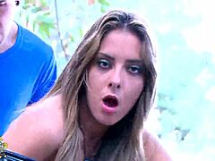 Skinny Teen with Small Tits and Big Pussy Gets Nailed. Two Guys Take Her Hard!