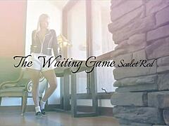 beauty blonde girl scarlet red masturbates her shaved pussy