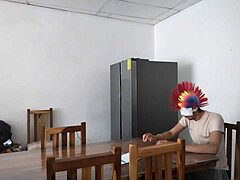 Can You Believe This Housemaid Touches Her Tits Sensually And Flirts With Dildo While Feeding Blind Man?