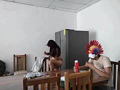 Can You Believe This Housemaid Touches Her Tits Sensually And Flirts With Dildo While Feeding Blind Man?