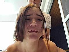Anal Wife Slut Sucks and Gags on Huge Cock for Ass Fucking