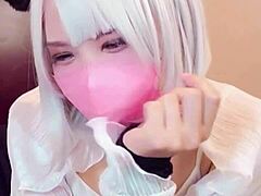 masked beauty shemale masturbates on camera