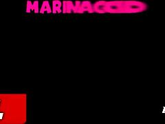 julia inhales her boyfriend's cock and spreads bare shaven pussy on the bed