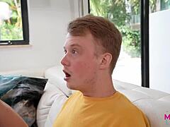 Brunette MILF Spencer Scott rides cowgirl and bends over doggystyle. Her big ass features in stepmom secrets favorite position.