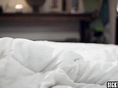 Stepmom helps stepson with big cock using hands