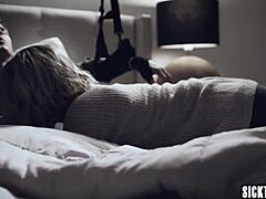 Stepmom helps stepson with big cock using hands