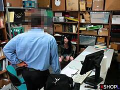 Mall Cop Fucks Shoplifting Teen's Hairy Pussy Backstage